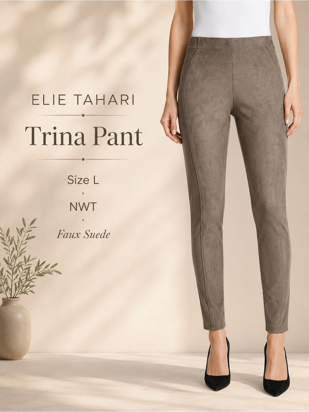 Elie Tahari Trina Faux Suede Pants Chicory Size L NWT
